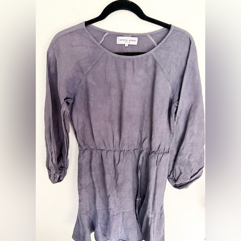 Apiece Apart Linen Rufffle Puff Sleeve Wrap Mini Dress Tunic Boho Lagenlook